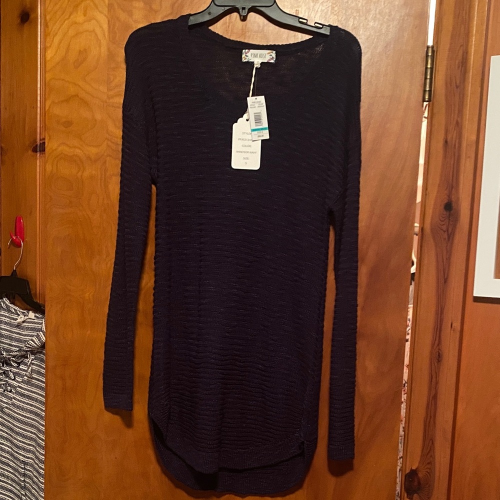 Pink Rose Navy Long Sleeve Dress